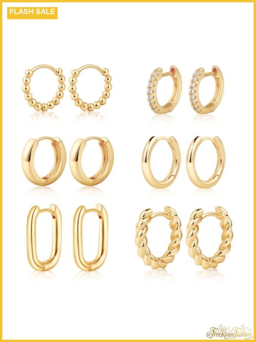 14K Gold Plated Chunky Hoop Earrings Set for Women, Hypoallergenic Waterproof